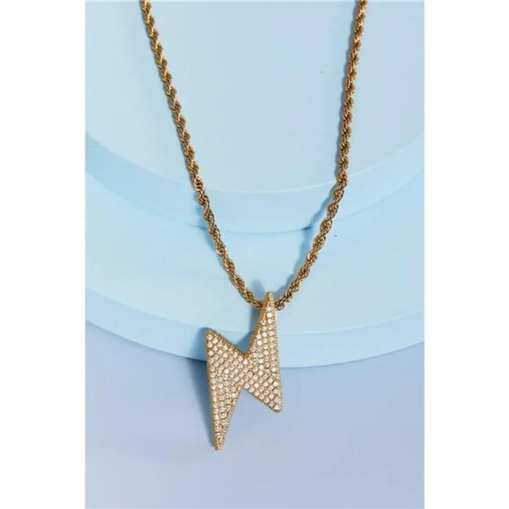 Brass Lightning Pendant Necklace
